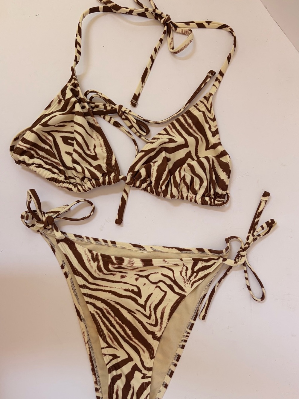🦓Brown & Cream Zebra Print Tie-Side Bikini XL - Picture 3 of 4